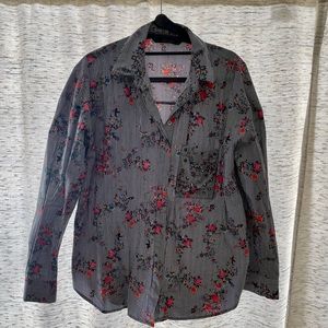 ZARA Basic floral button down with metal stud detail
